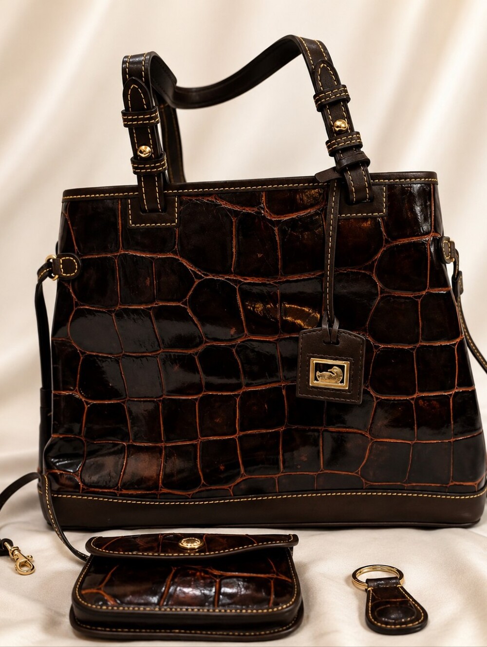 Dooney & Bourke Dillen Croco Embossed Leather Tote 3-Piece Set